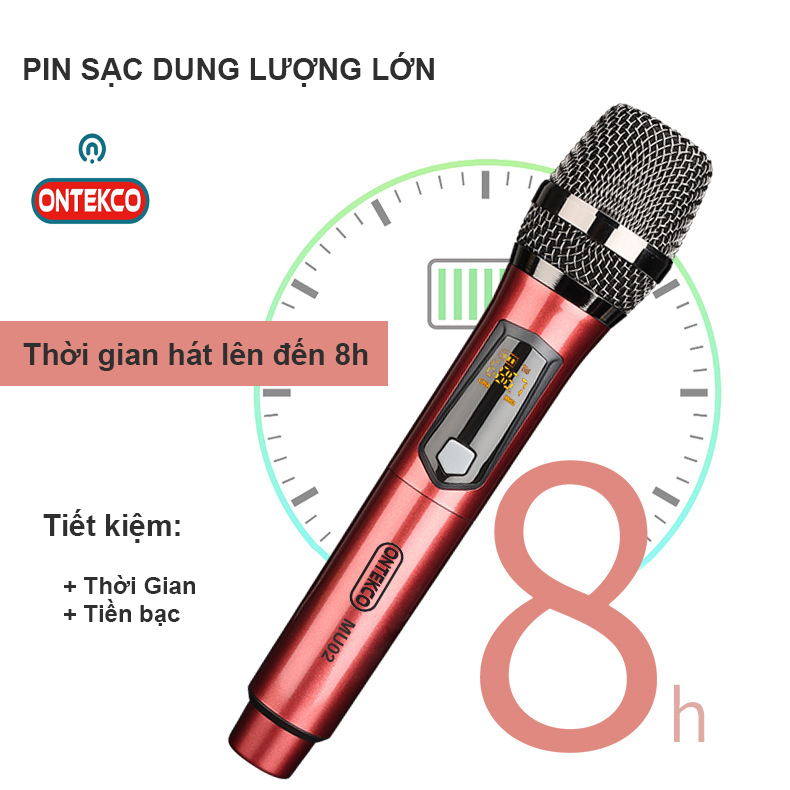 Bộ 2 Micro ONTEKCO MU02 Karaoke Không Dây Siêu Sang, Chuyên Dùng Cho Amply, Loa Kéo, Kết Nối Xa Tới 30m Qua Đầu Thu Mini
