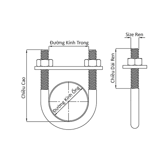 Cùm U inox 304 DN15  đến DN80