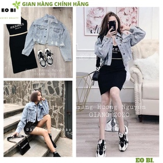 Áo khoác jeans bò croptop nữ rách lưng kiểu dáng hàn quốc cực xinh, Áo khoác bò cá tính thời trang hàn quốc - EOBI