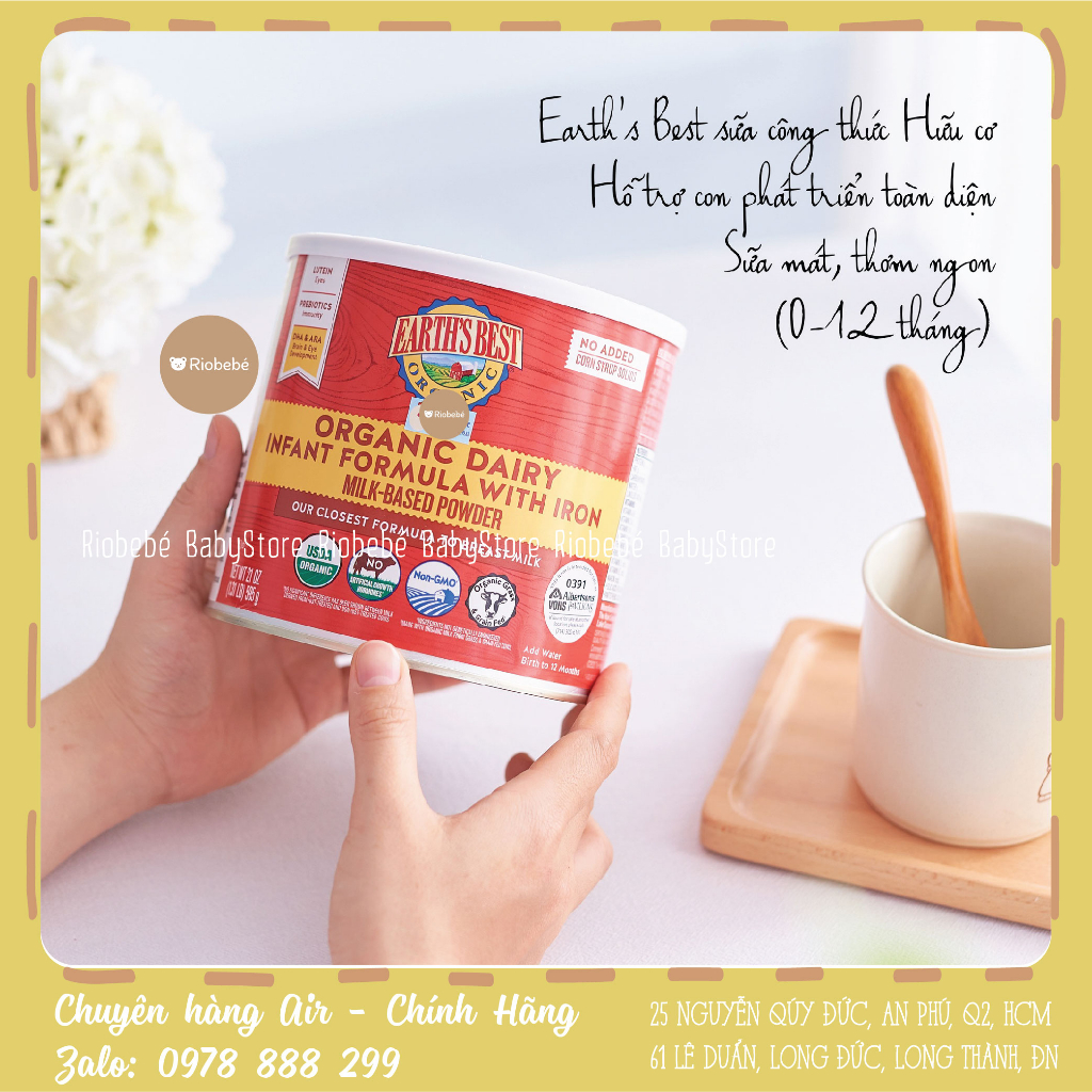 Sữa Earths Best đỏ 595g sữa công thức hữu cơ sạch tốt nhất thế giới cho bé từ 0-12M [Hàng Air - Nội đia Mỹ]