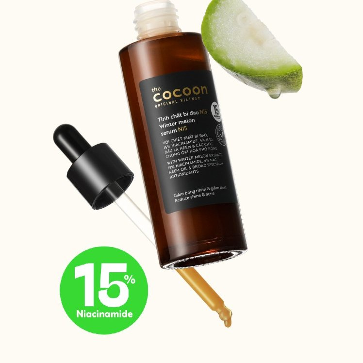 N15 Tinh chất Serum bí đao Cocoon 70ml thuần chay giảm bóng nhờn & giảm mụn TẶNG mặt nạ đất sét ngải cứu non 30g