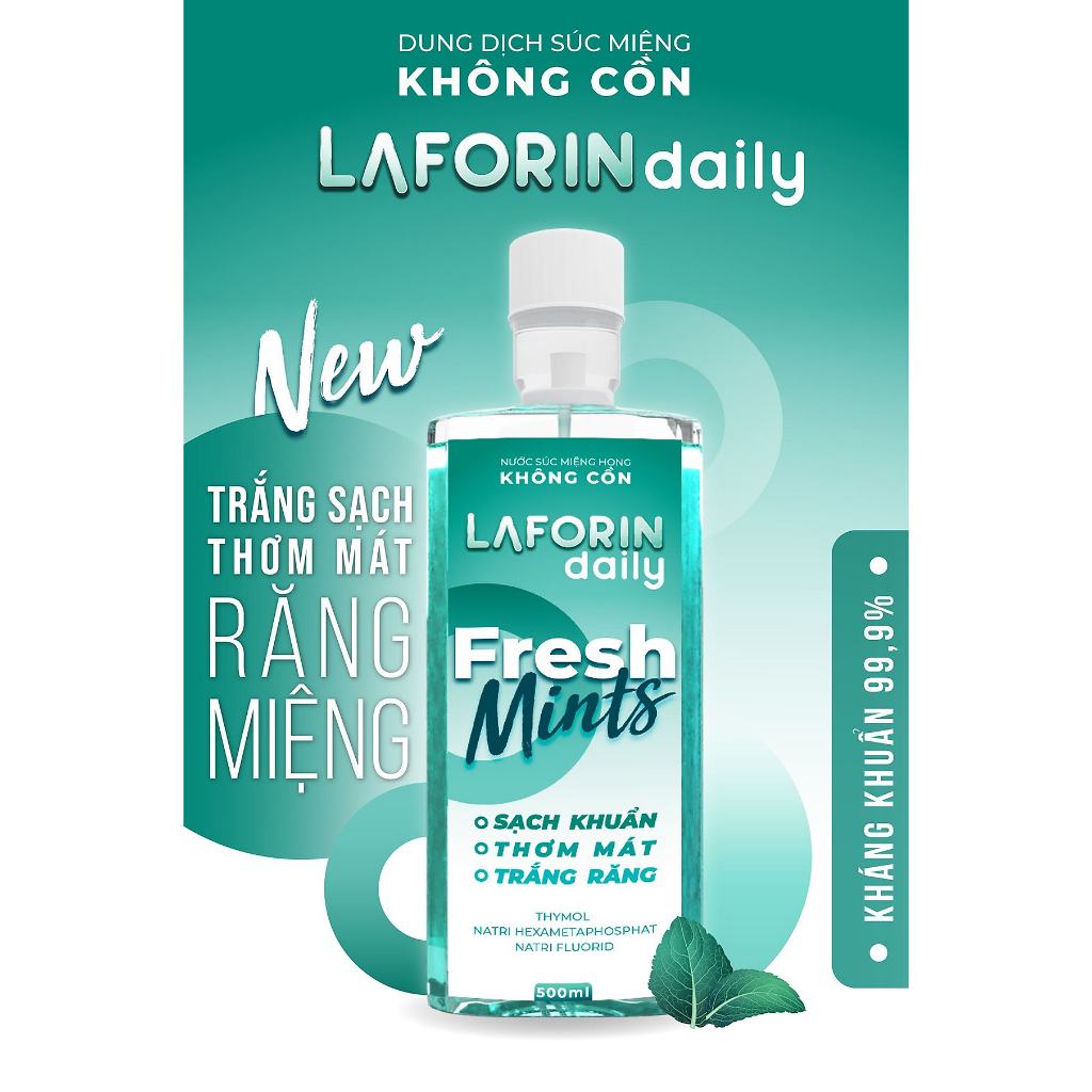 Nước Súc Miệng LAFORIN DAILY Không Cồn, Giúp Sát Khuẩn, Trắng Răng, Thơm Mát - Chai 500ml