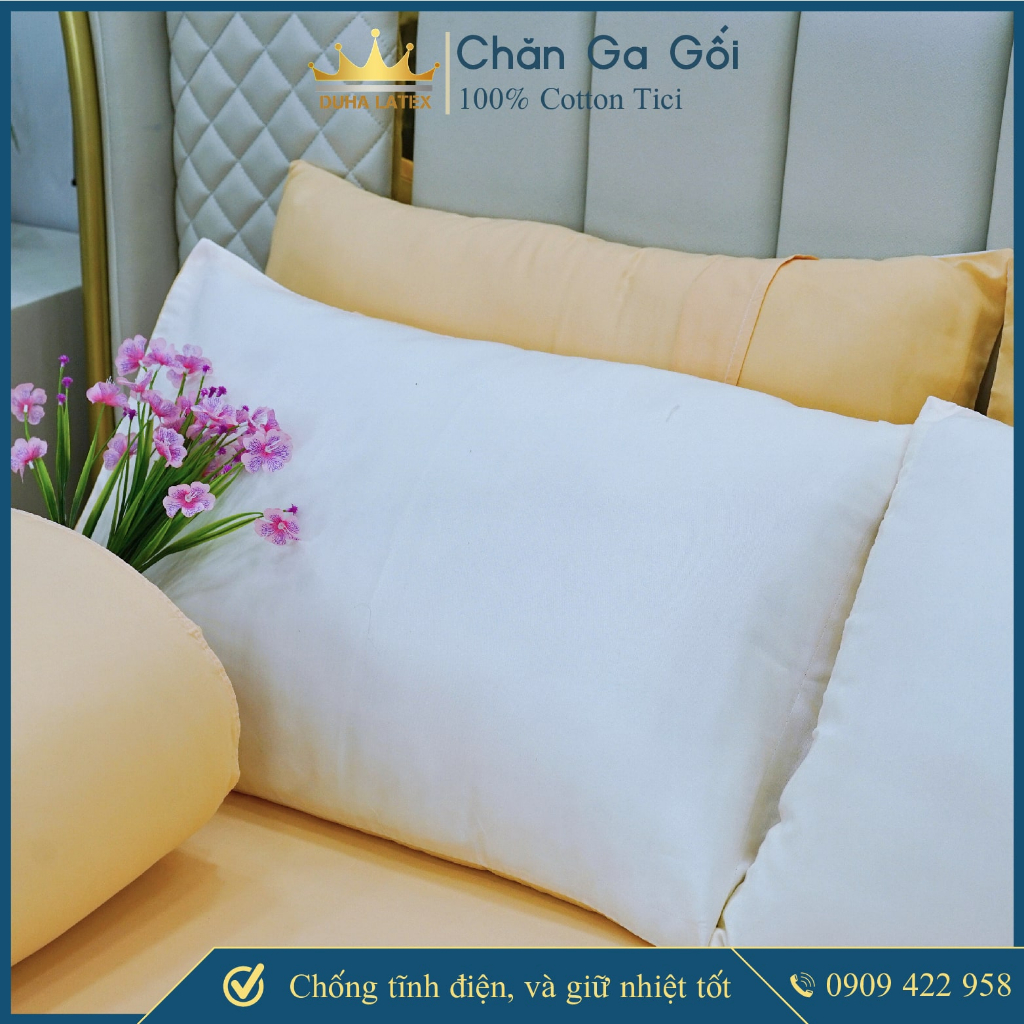 Bộ chăn ga gối 5 món Cotton Tici màu Kem  đầy đủ kích thước Duhalatexstore Al1-4
