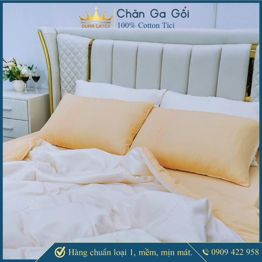 Bộ chăn ga gối 5 món Cotton Tici màu Kem  đầy đủ kích thước Duhalatexstore Al1-4