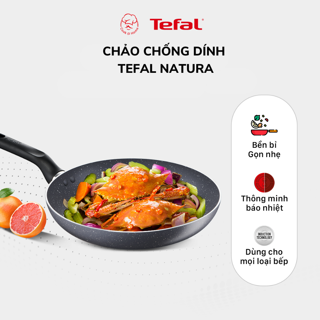 Chảo chống dính vân đá phủ Titanium Tefal Natura dùng cho bếp gas, hồng ngoại 20cm/24cm/28cm - Bảo hành 2 năm