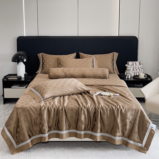Bộ chăn ga gối Phi Lụa Crown vương miện chăn chần ga chần bo chun 5 món