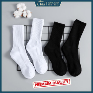 Tất vớ trơn nam nữ cổ cao màu trắng đen basic dễ phối đồ hàng cao cấp - Ekiu Shop