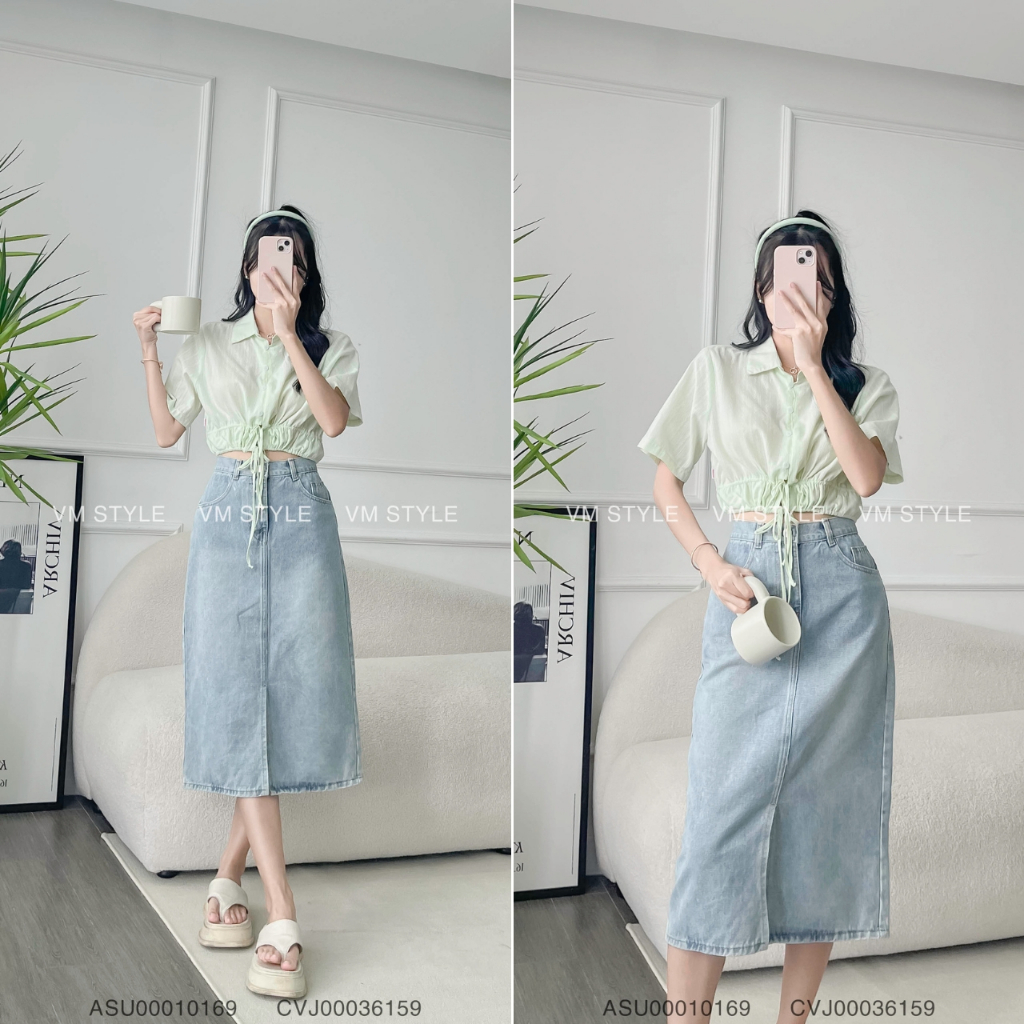 Áo sơ mi nữ croptop VMSTYLE đi biển tay ngắn eo rút sexy thời trang mùa hè 020574 - ASU00010