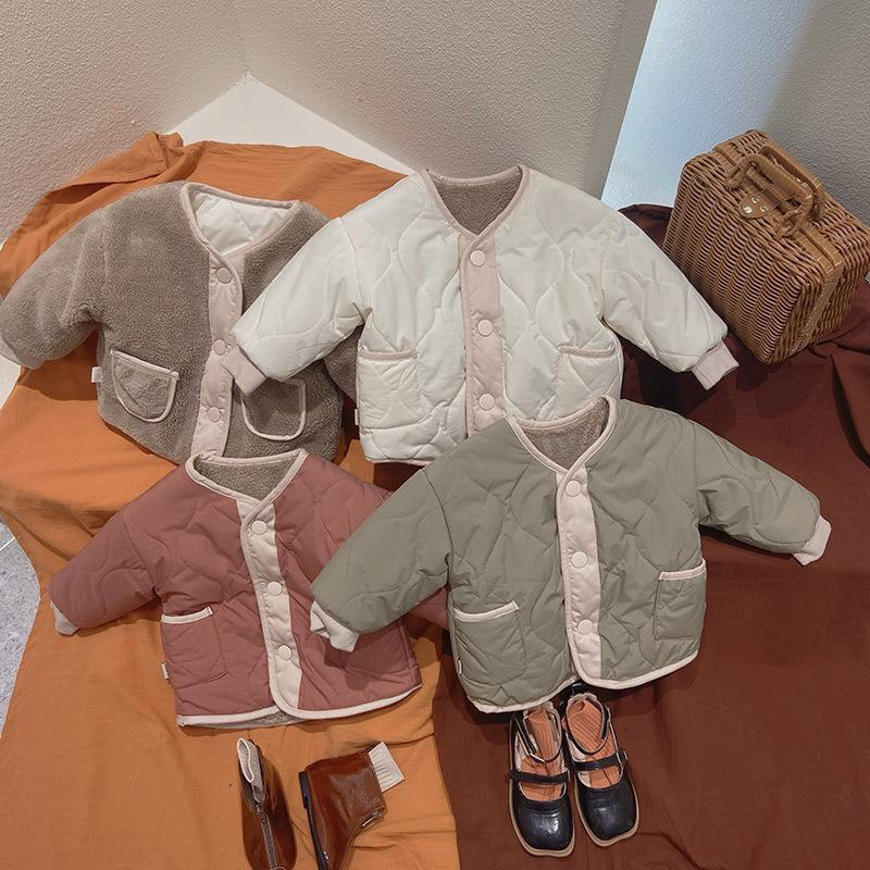 Áo khoác Quảng Châu cao cấp cho bé trai bé gái dày dặn mặc được 2 mặt áo phao lót lông phong cách Hàn Quốc size 9-20kg