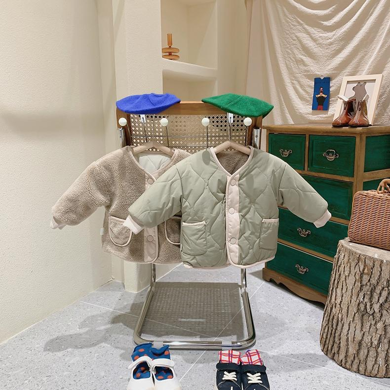 Áo khoác Quảng Châu cao cấp cho bé trai bé gái dày dặn mặc được 2 mặt áo phao lót lông phong cách Hàn Quốc size 9-20kg