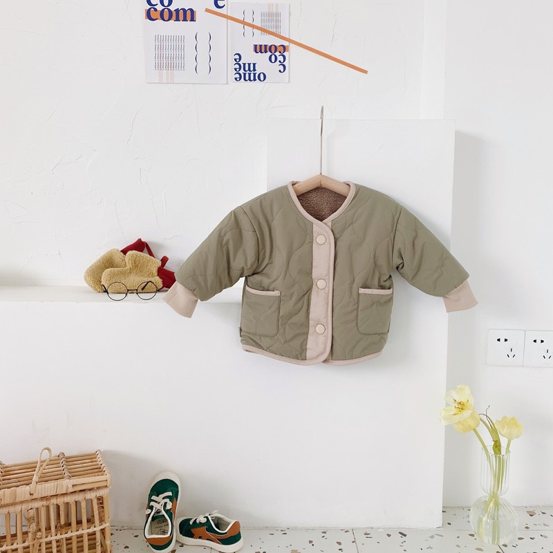 Áo khoác Quảng Châu cao cấp cho bé trai bé gái dày dặn mặc được 2 mặt áo phao lót lông phong cách Hàn Quốc size 9-20kg