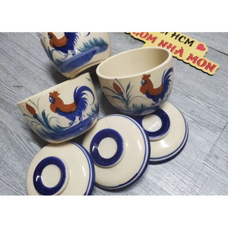 Thố đất nung 100% thủ công vẽ con gà 13cm