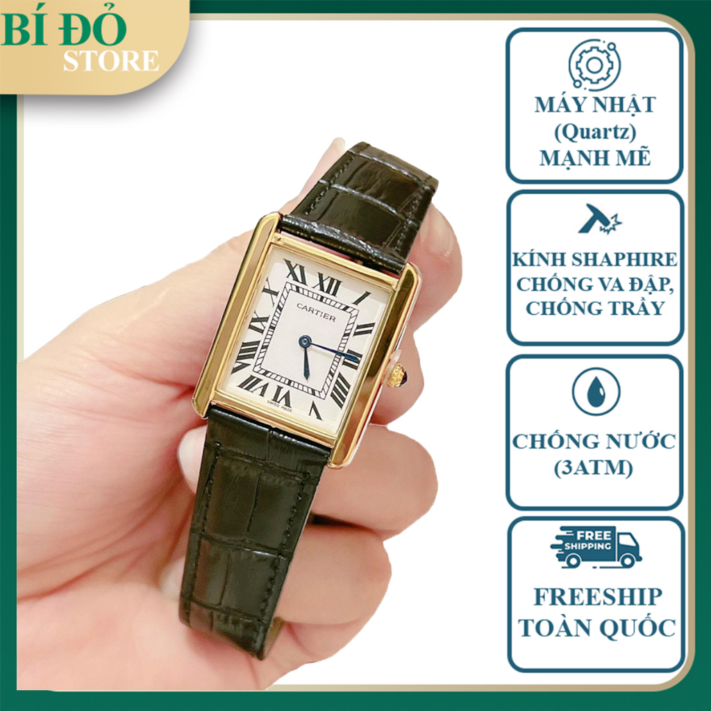 Đồng hồ nam, nữ Catier phiên bản máy nhật dây da dập vân cá sấu cao cấp