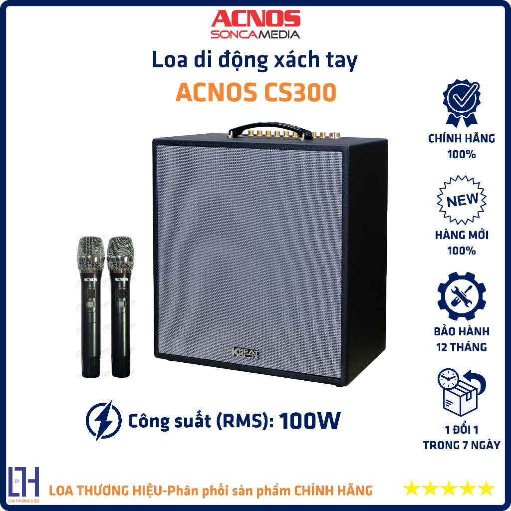 Loa karaoke di động xách tay ACNOS CS300 - BASS 30CM (12") + 2 loa TREBLE , Công suất 100W | HÀNG CHÍNH HÃNG
