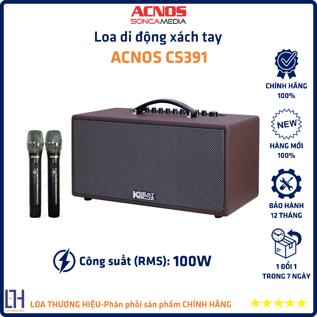 Loa karaoke di động xách tay ACNOS CS391 - 2 loa bass 14CM (5.5") + 2-loa TWEETER, Công suất(RMS) 100W | HÀNG CHÍNH HÃNG