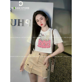 Áo tay ngắn croptop màu trắng xinh giá hạt dẻ
