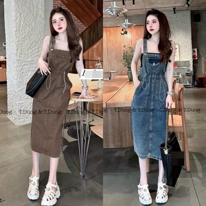 ĐẦM YẾM DÀI MIDI 2 DÂY KAKI JEANS DÂY RÚT LƯNG CAO LỬNG SUÔNG TRƠN DENIM ĐI CHƠI ĐI BIỂN ĐI TIỆC MÙA LẠNH DẠO PHỐ ĐI HỌC
