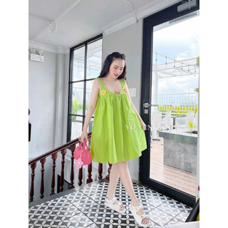 Đầm babydoll đính hoa thiêu chất lụa siêu xinh đằng sau lưng hở co giãn cho chị em bầu bì bon chen