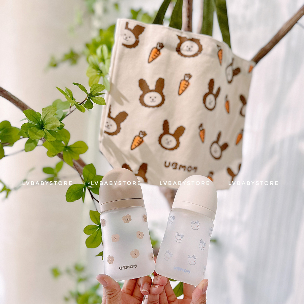 MUA 1 BÌNH UB MOM THỦY TINH + 1 SET NÚM TẶNG 1 TÚI VẢI UBMOM CHÍNH HÃNG