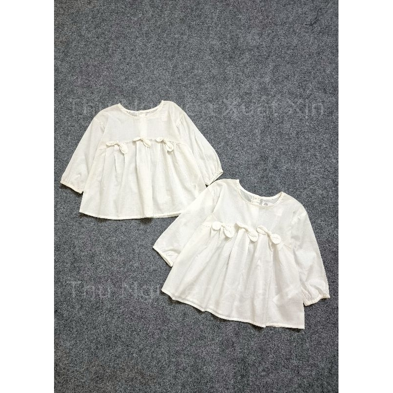 Sơ mi trắng phối nơ babydoll