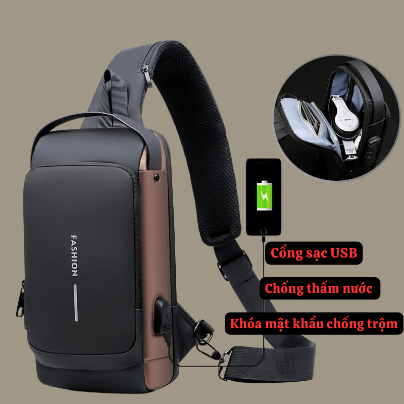 Túi Đeo Chéo HUTO Khoá Số Thông Minh Vải Chống Thấm Dành Cho Nam