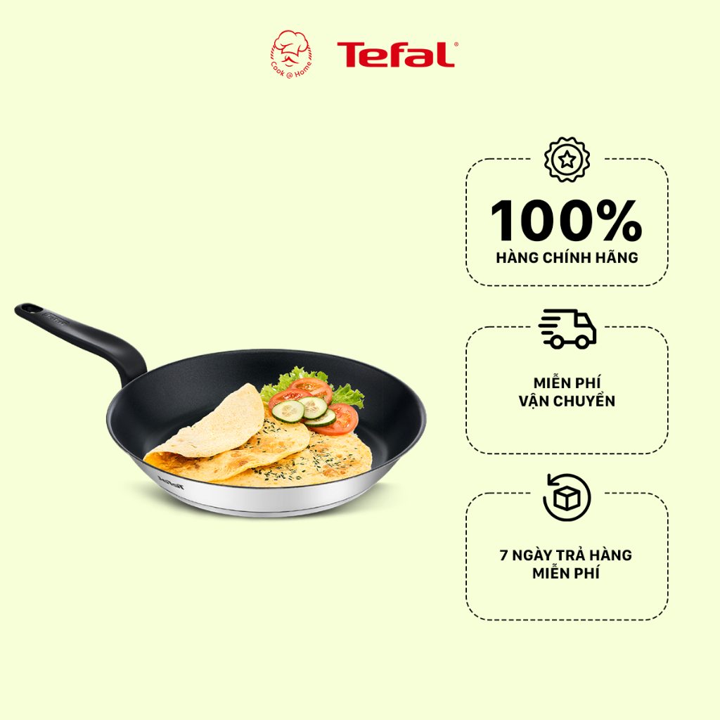 Chảo chống dính inox phủ Titanium Tefal Primary kích thước 20cm/ 24cm/ 26cm/ 28cm dùng cho bếp từ - Bảo hành 2 năm