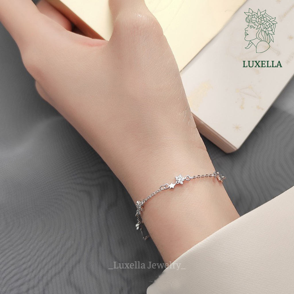 Lắc tay bạc nữ, vòng tay mẫu ngôi sao đính đá mảnh sang trọng LUXELLA bạc 925 Lux030