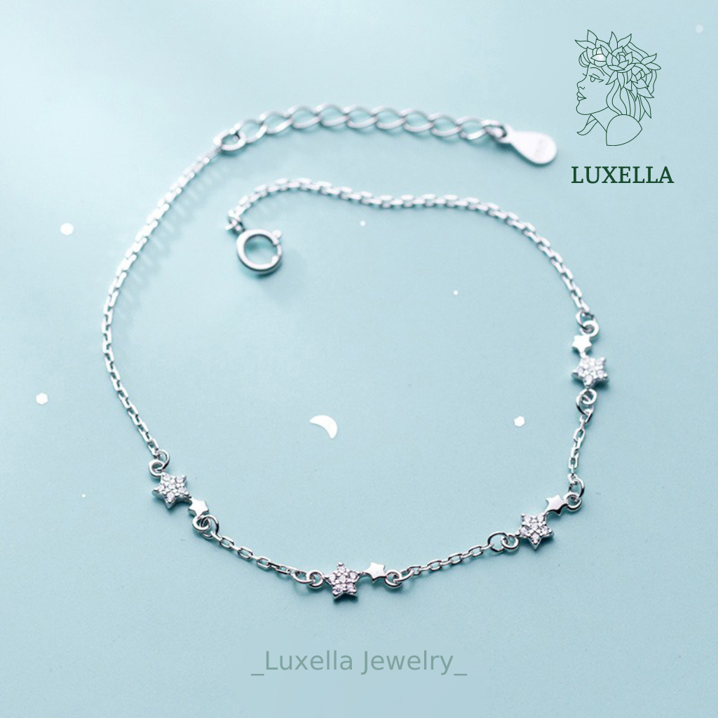 Lắc tay bạc nữ, vòng tay mẫu ngôi sao đính đá mảnh sang trọng LUXELLA bạc 925 Lux030