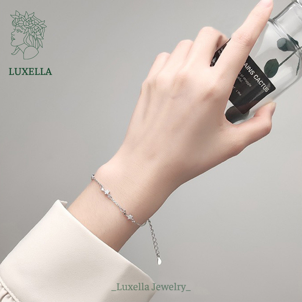 Lắc tay bạc nữ, vòng tay mẫu ngôi sao đính đá mảnh sang trọng LUXELLA bạc 925 Lux030