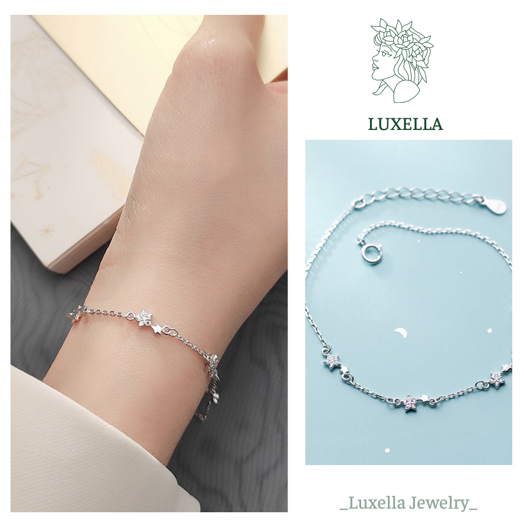 Lắc tay bạc nữ, vòng tay mẫu ngôi sao đính đá mảnh sang trọng LUXELLA bạc 925 Lux030