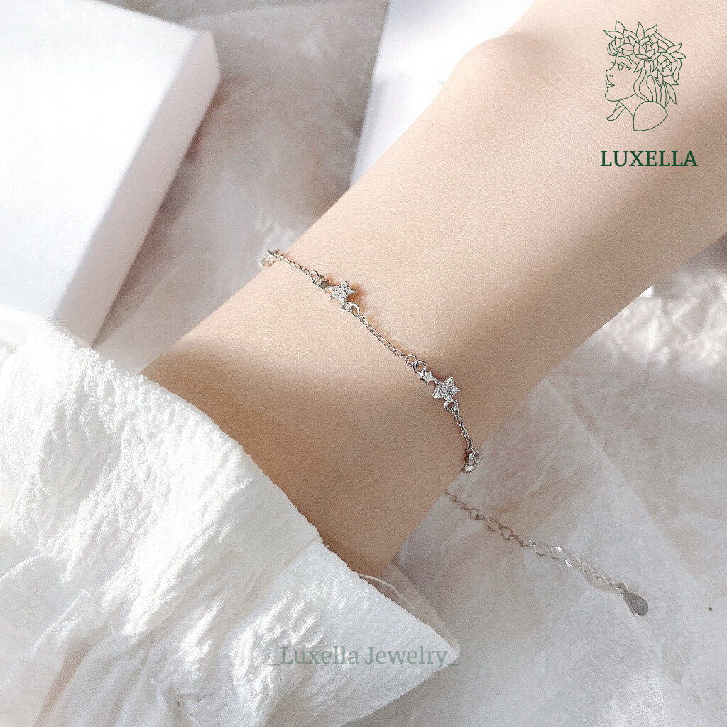 Lắc tay bạc nữ, vòng tay mẫu ngôi sao đính đá mảnh sang trọng LUXELLA bạc 925 Lux030