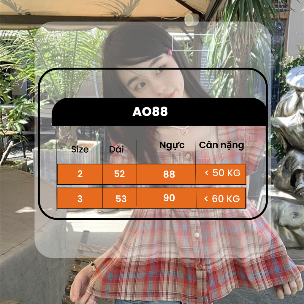 Áo babydoll ngắn tay_Áo kẻ caro hot girl phong cách Hàn Quốc AO88