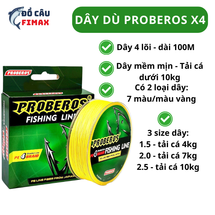 Dây câu cá dù câu lure Proberos x4 kèm mồi mềm + lưỡi AR15 tải cá lớn giá sinh viên 100m