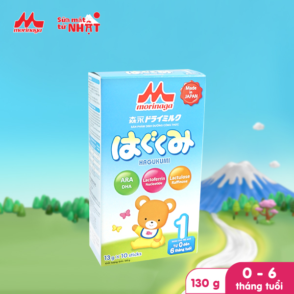 Sữa Morinaga Số 1 Hagukumi Nhật Bản 130g - dạng thanh tiện lợi cho bé từ 0 - 6 tháng (hộp 10 thanh)