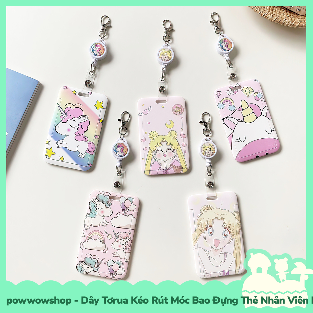 Dây Tơrua Kéo Rút Móc Bao Đựng Thẻ Nhân Viên Nhựa ABS Phong Cách Anime Manga Unicorn & Sailor Moon