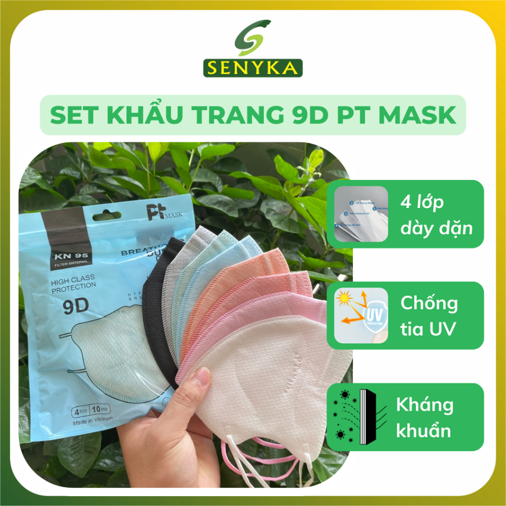 Set 50 cái khẩu trang 9D PT Mask chống bụi chống nước chống tia UV ngăn ngừa đến 95% bụi bẩn x5PT9DO