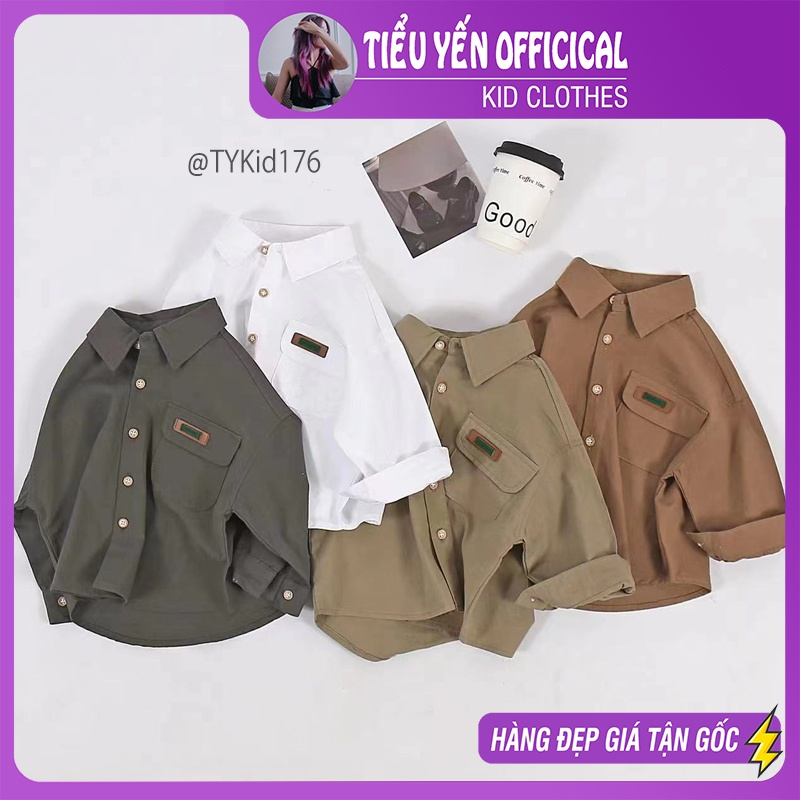 Áo bé trai, Áo sơ mi bé trai màu trắng chất mềm style Hàn Quốc cho bé 10-22kg A176 | Tiểu Yến KID