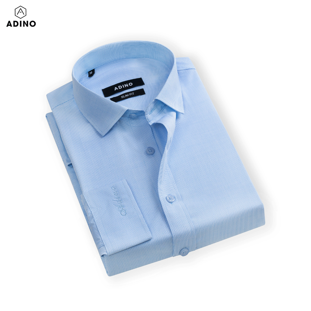 Áo sơ mi nam kẻ sọc màu xanh biển nhạt ADINO vải sợi sồi Modal mềm mịn dáng slimfit công sở trẻ trung SM13