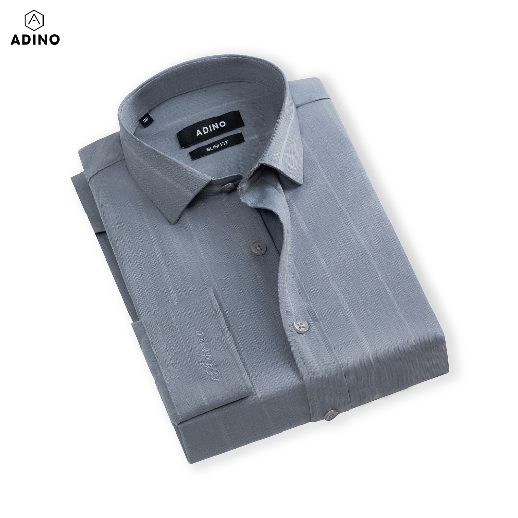 Áo sơ mi nam màu ghi xám kẻ sọc ADINO vải sợi sồi Modal mềm mịn thoáng mát dáng slimfit công sở trẻ trung S263