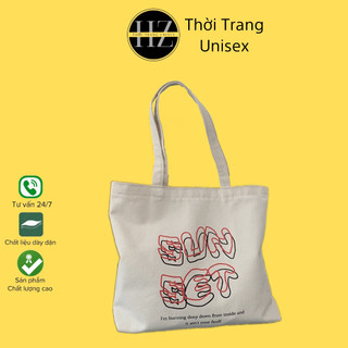 Túi vải tote canvas dành cho nữ phong cách Hàn Quốc in chữ Sun Set