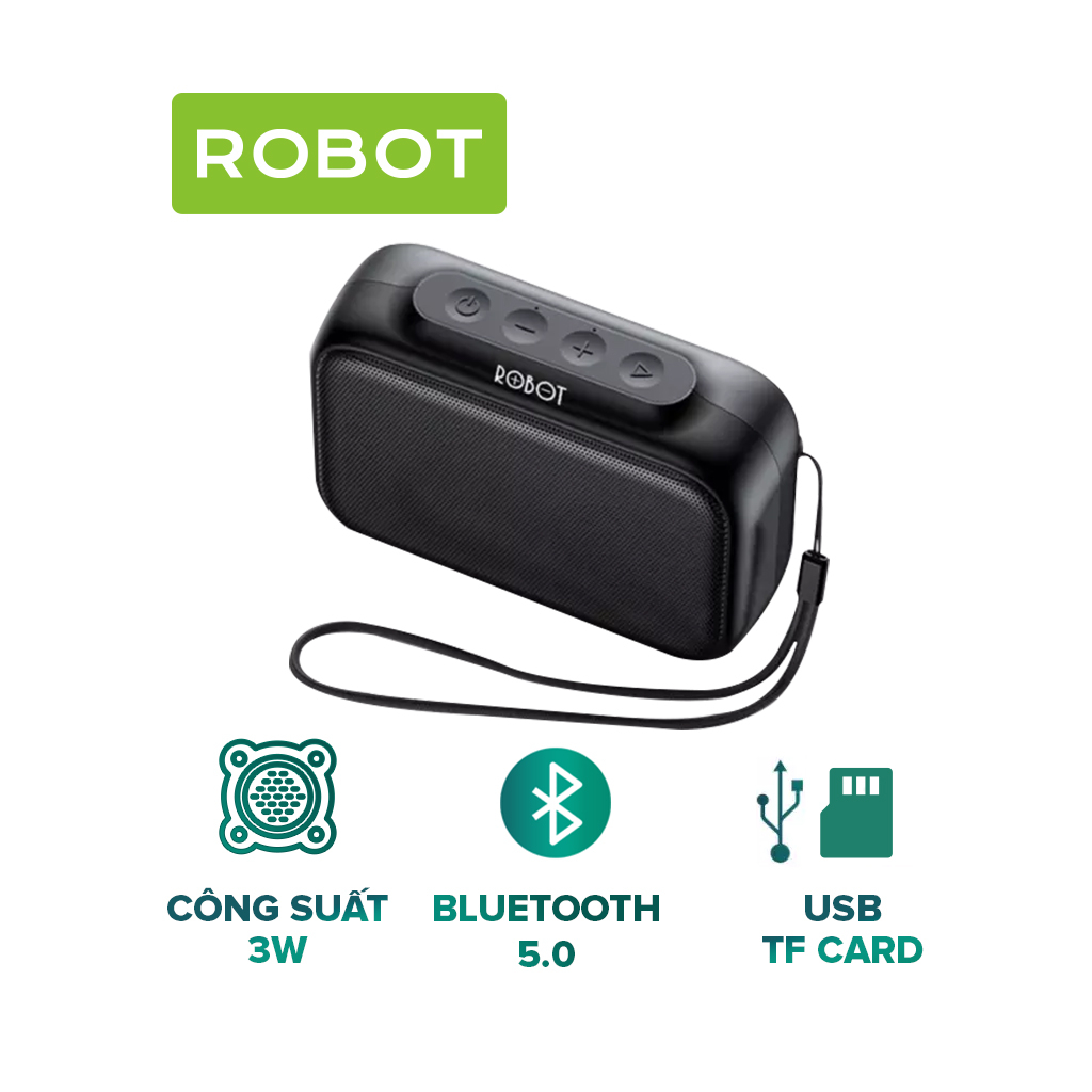 Loa Bluetooth Mini 5.0 ROBOT RB100 3W - Pin Lâu, Hỗ Trợ Nghe Nhạc Bằng Thẻ Nhớ TF & USB