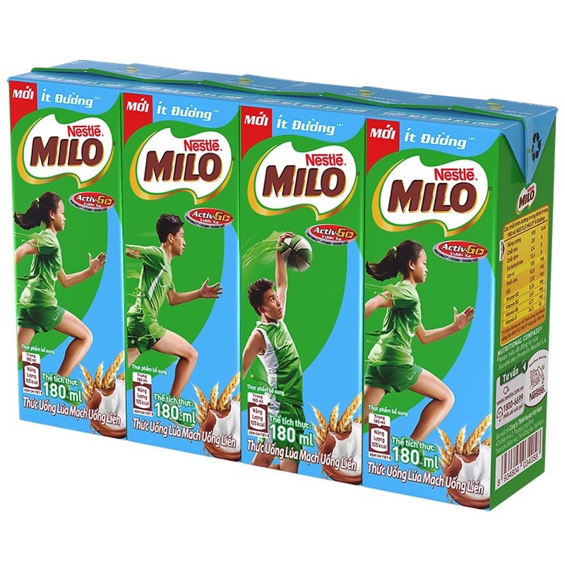 Vỉ 4 Hộp Sữa MILO Ít Đường 180ml
