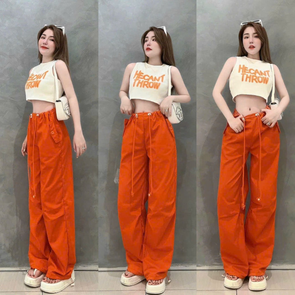 Sét bộ áo gân croptop sang chảnh họa tiết in chưa xinh xắn mix quần dài cotton lạnh tôn dáng cá tính đi chơi