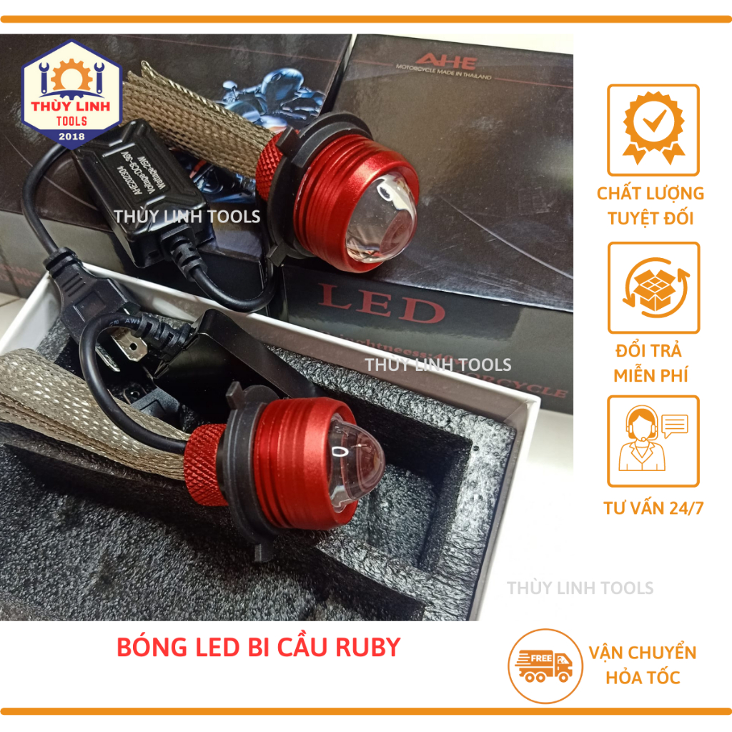 Đèn Led Ruby chân H4 bi cầu 2 màu cos vàng pha trắng 25w THÙY LINH TOOLS