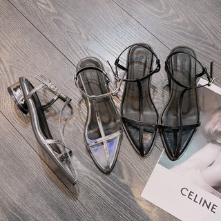 Giày sandal, cao gót nữ mũi nhọn dây gót vuông cao 3cm QCCC full box