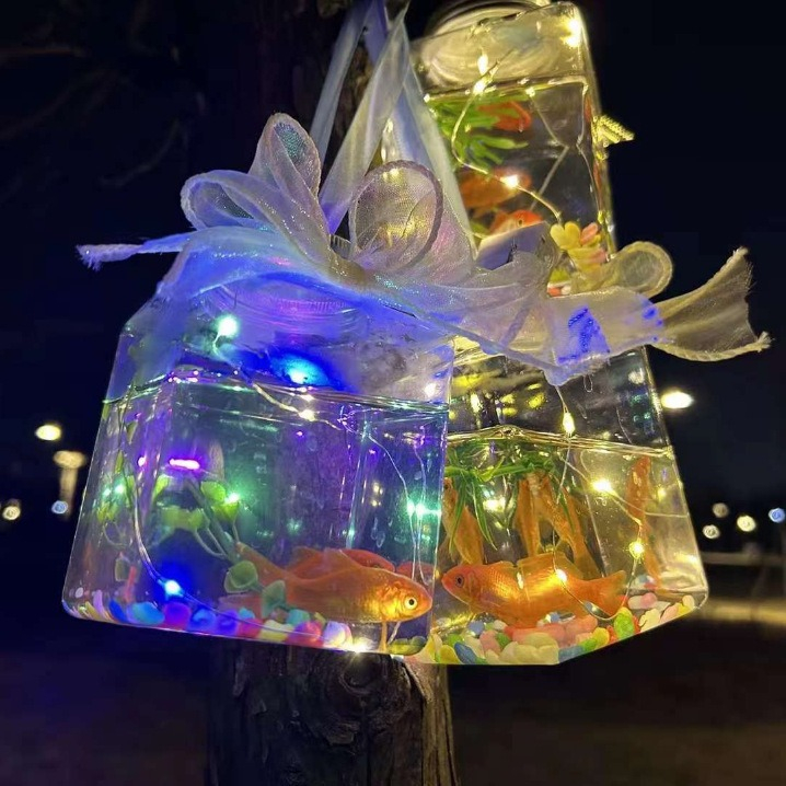 Bình Nuôi Cá Mini Có Đèn, Cây, Sỏi Trang Trí Làm Quà Tặng