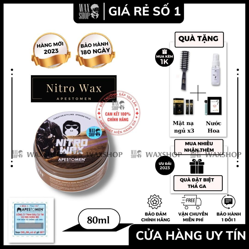 Sáp Vuốt Tóc Nam Nitro Wax Apestomen Chính Hãng⚡Bao Test + Tặng Kèm⚡ Độ Giữ Nếp Cao - Không Bóng - Dễ Gội Rửa - Waxshox