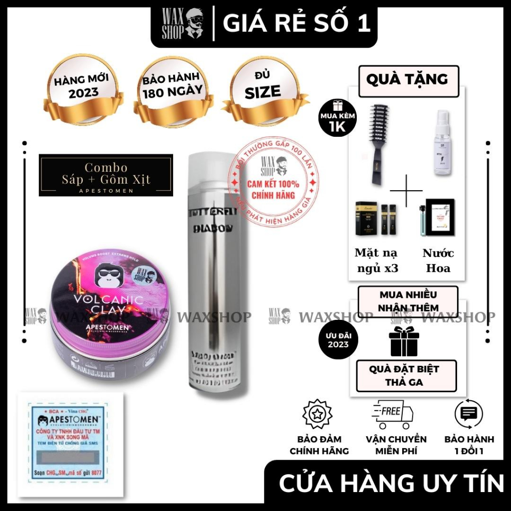 Combo Sáp Vuốt Tóc Volcanic Clay Apestomen + Gôm Xịt Butterfly Shadow  - Hàng Chính Hãng - Waxshop