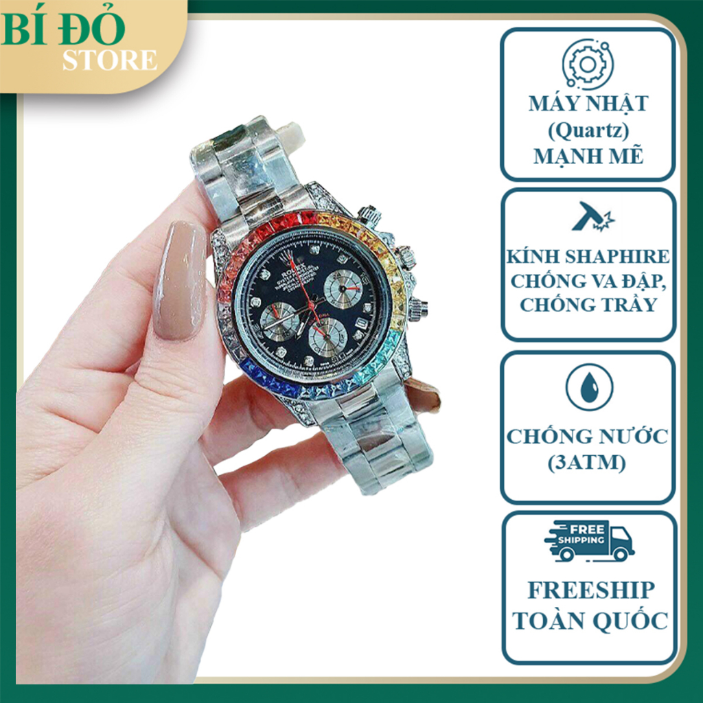 Đồng hồ nam ROLEX máy nhật, kính shaphire, chống nước, chạy full kim, mặt đá màu 40mm, dây hợp kim đúc CAO CẤP