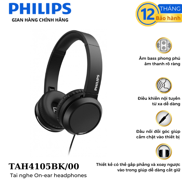 Tai nghe Philips chính hãng TAH4105BK/00 - Màu đen